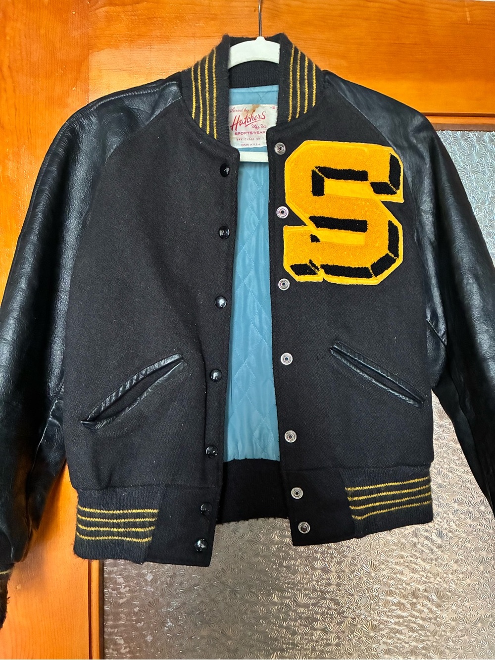 Vintage Black & Gold Letterman Jacket with 'S' Patch